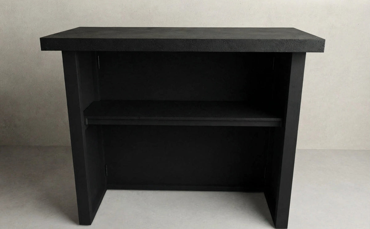 Back view of the black 4-foot collapsible portable event bar