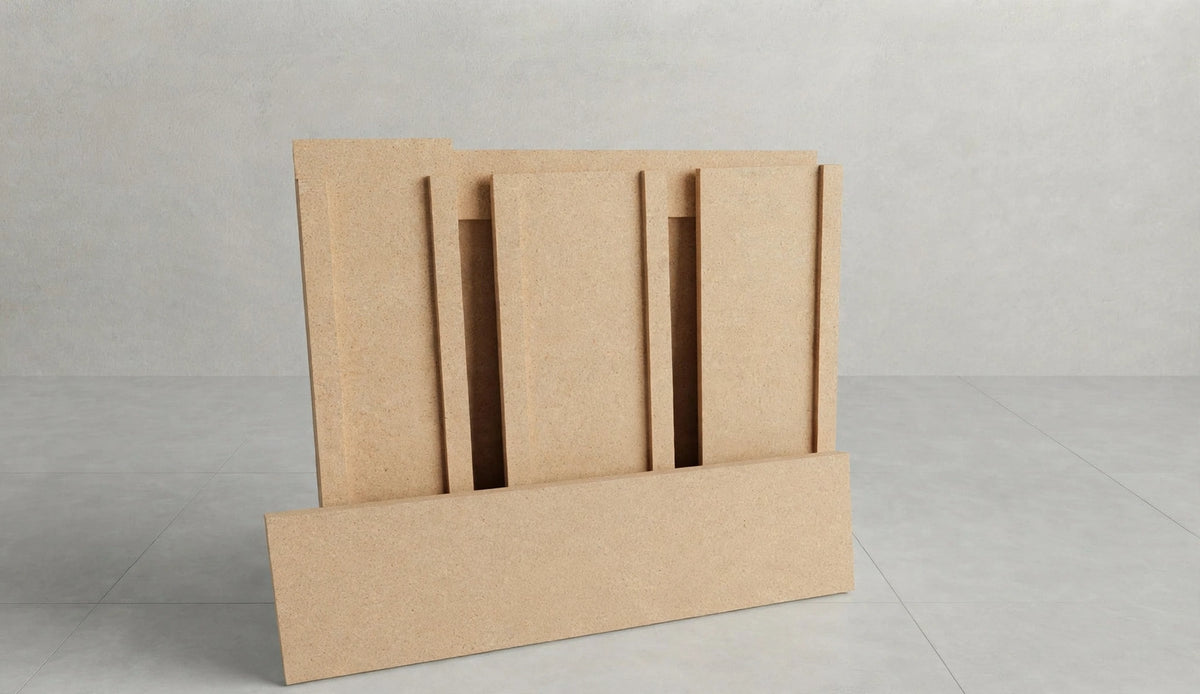 Unpainted MDF 4-foot collapsible portable event bar broken down into flat pieces