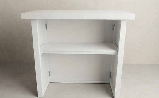 Back view of the white 4-foot collapsible portable event bar