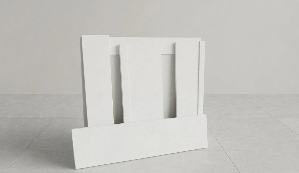 White 4-foot collapsible portable event bar broken down into flat pieces