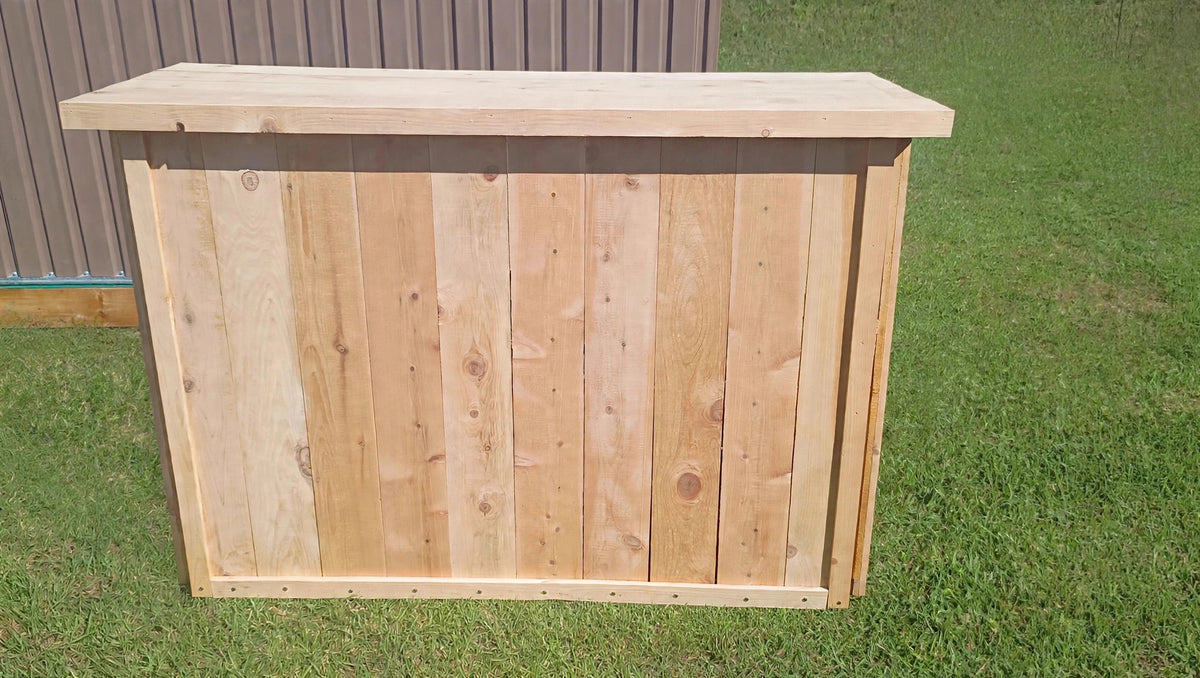 5-foot folding cedar bar built from these plans — natural cedar, front view