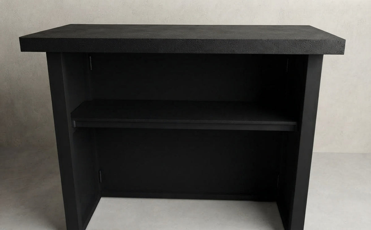 Back view of the black 5-foot collapsible portable event bar