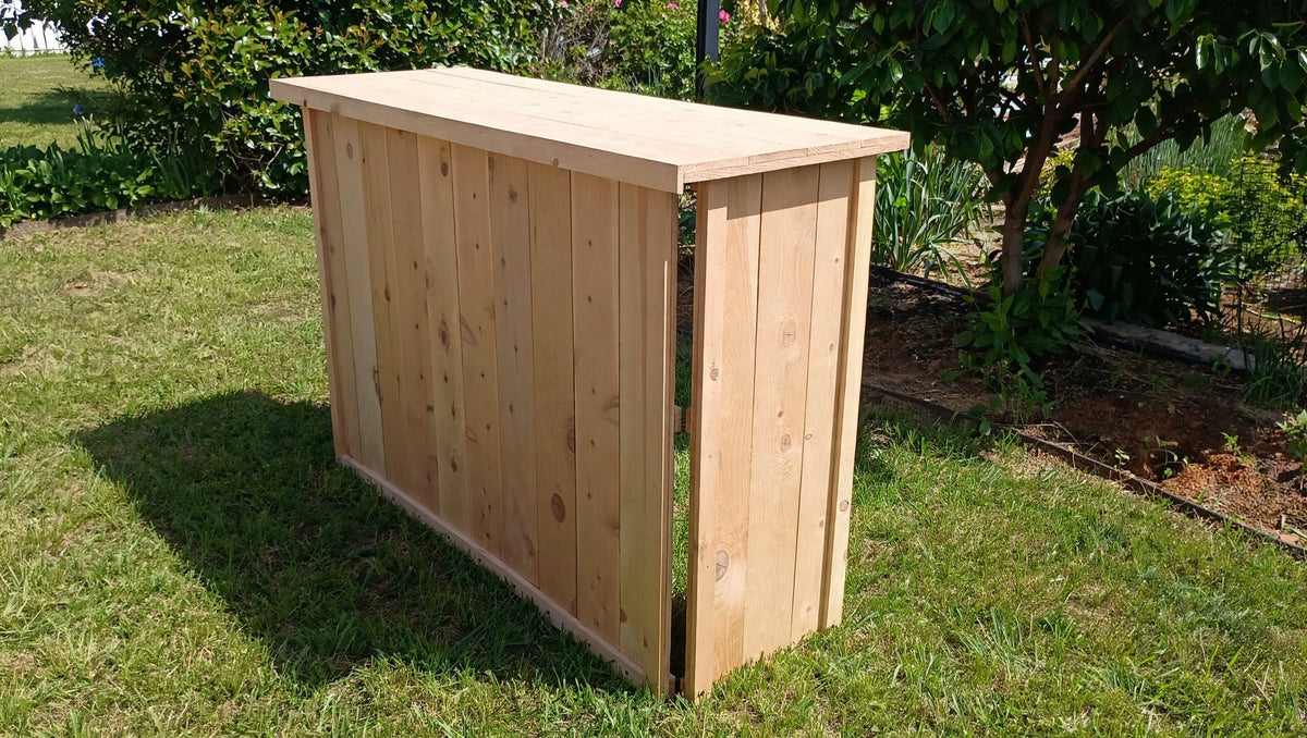 Portable Collapsible Cedar Bar – 5ft Wide, front three-quarter view
