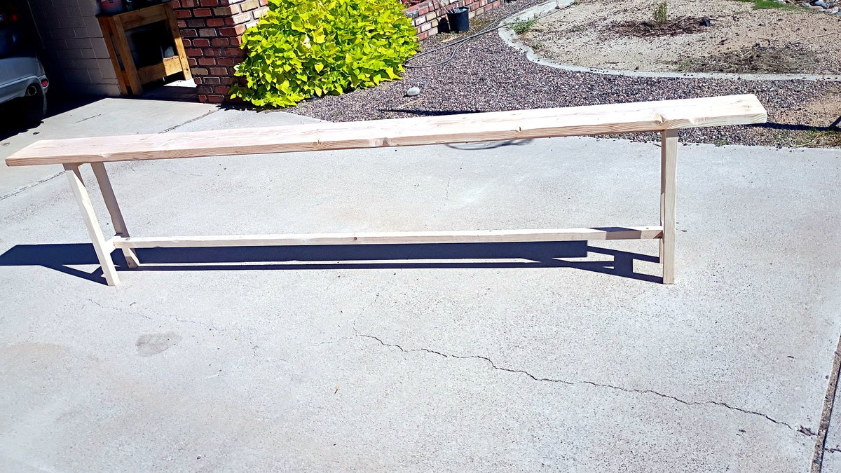 Rustic console table, 10 ft, side view outdoors