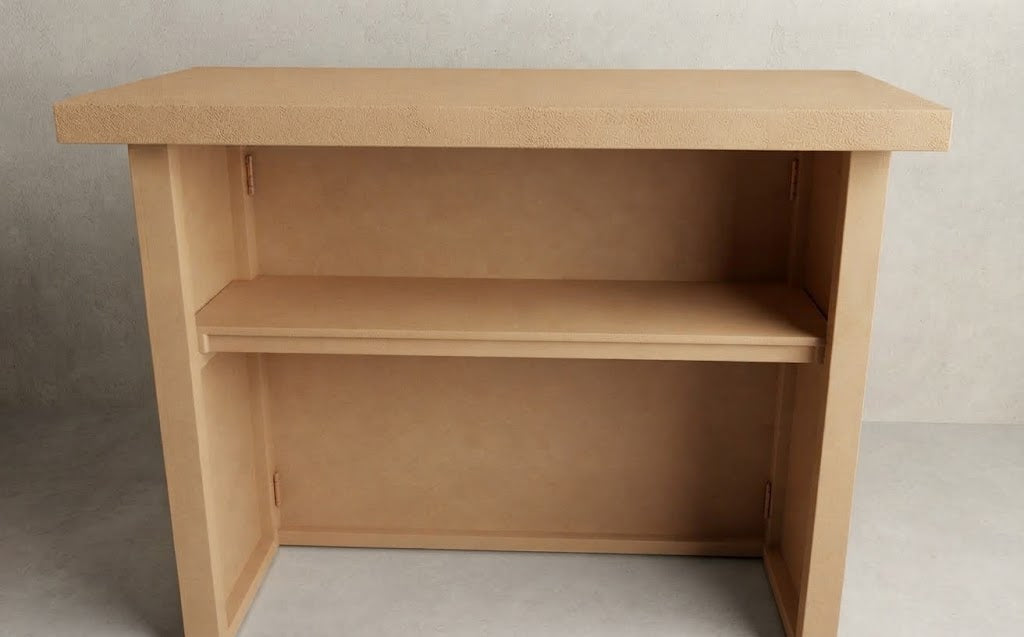 Back view of the unpainted MDF 5-foot collapsible portable event bar