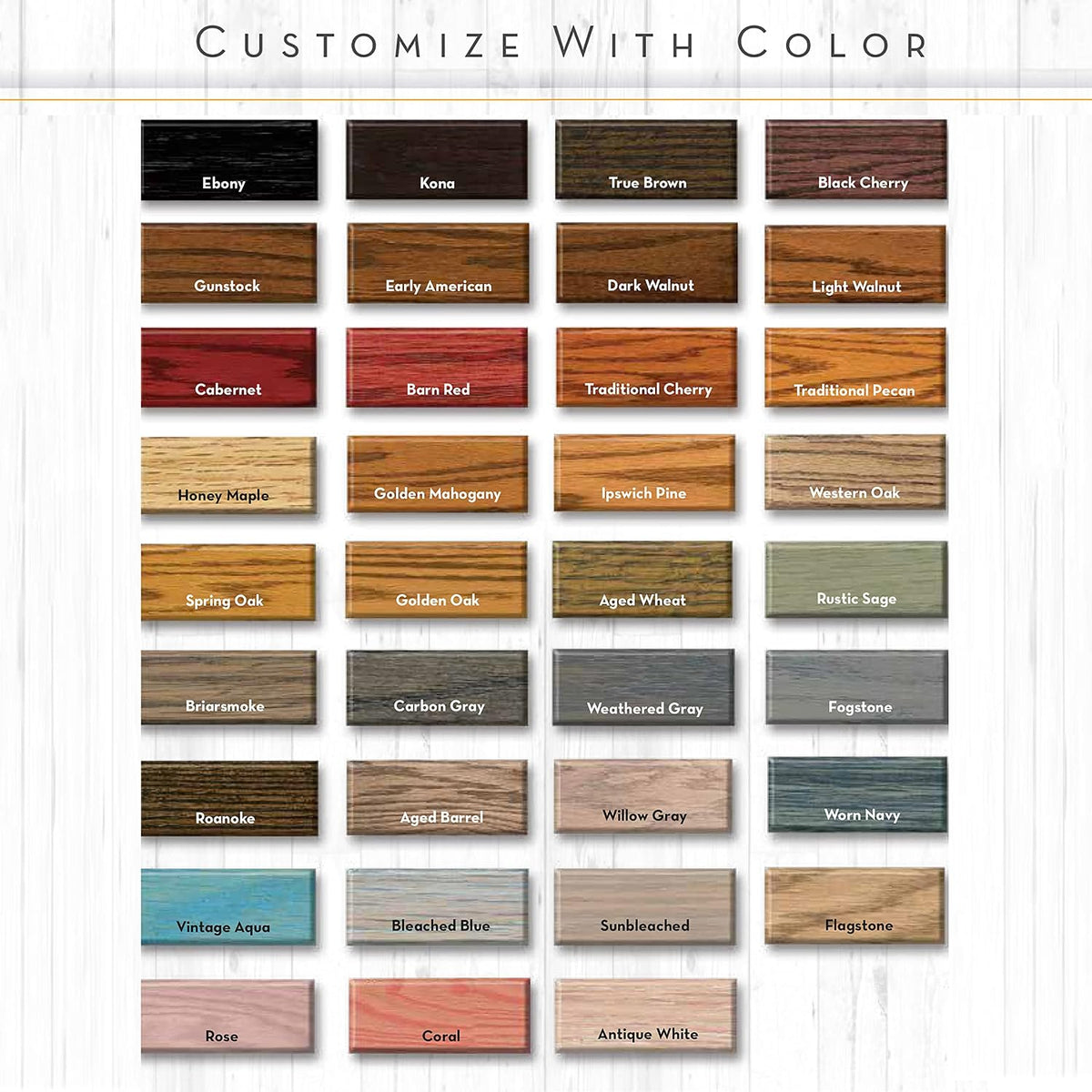 Varathane Fast Dry stain colors — pick your color and tell us in the order notes