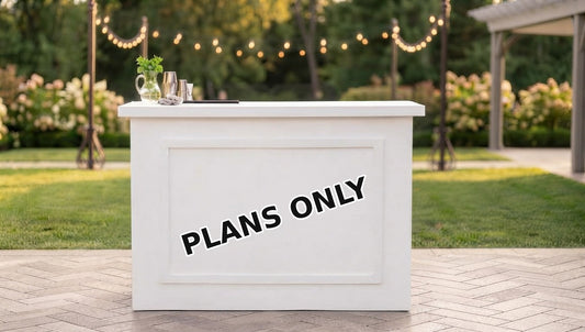 White collapsible event bar shown with the 6-foot build plans DIY PDF